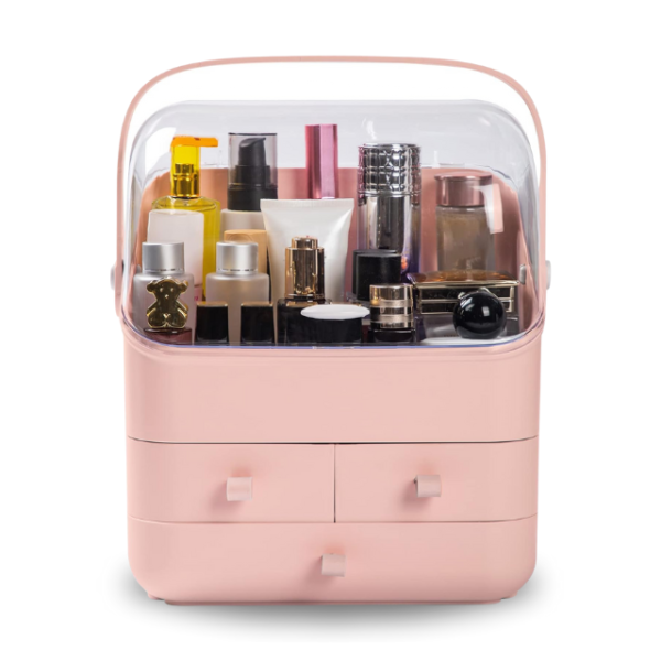 Waterproof & Dustproof Pink Cosmetic Organizer Box