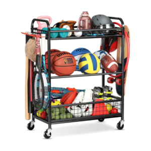 Rolling Ball Storage Rack with Hooks & Wheels