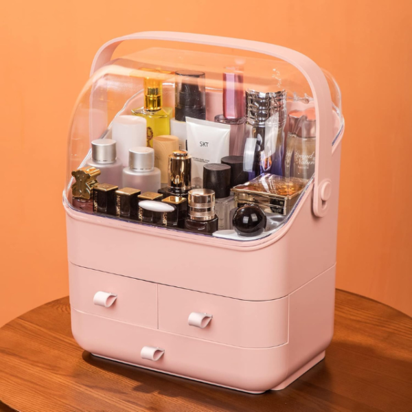 Waterproof & Dustproof Pink Cosmetic Organizer Box - Image 2