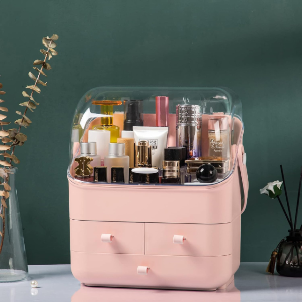 Waterproof & Dustproof Pink Cosmetic Organizer Box - Image 3