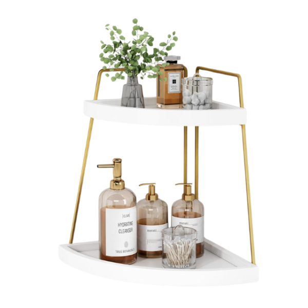 White & Gold 2-Tier Shelf for Kitchen & Vanity Storage